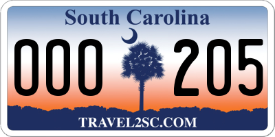 SC license plate OOO205