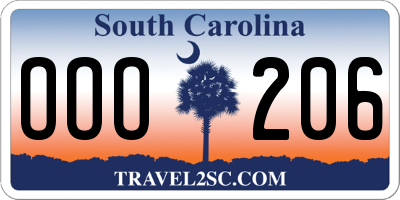 SC license plate OOO206