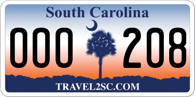 SC license plate OOO208
