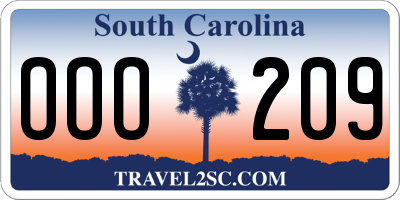 SC license plate OOO209