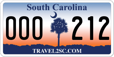 SC license plate OOO212