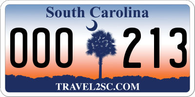SC license plate OOO213