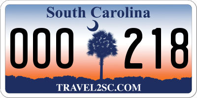 SC license plate OOO218