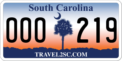 SC license plate OOO219