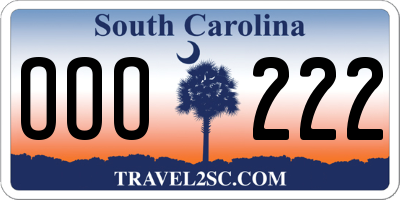 SC license plate OOO222