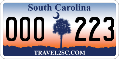 SC license plate OOO223
