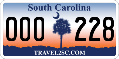 SC license plate OOO228