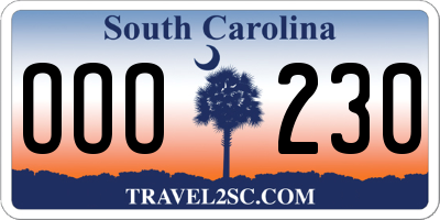 SC license plate OOO230