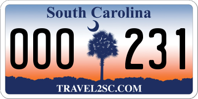 SC license plate OOO231