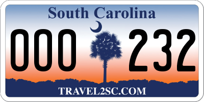 SC license plate OOO232