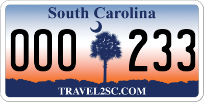 SC license plate OOO233
