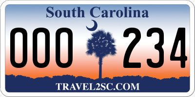SC license plate OOO234