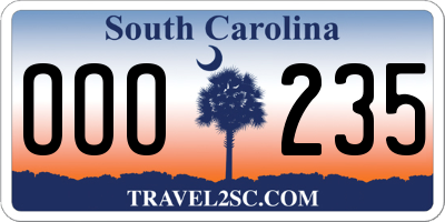 SC license plate OOO235