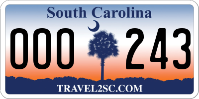 SC license plate OOO243