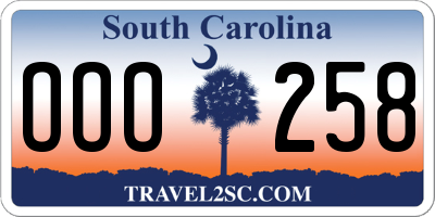 SC license plate OOO258