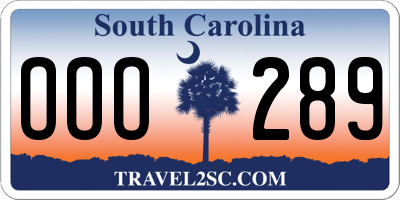 SC license plate OOO289