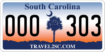 SC license plate OOO303
