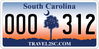 SC license plate OOO312