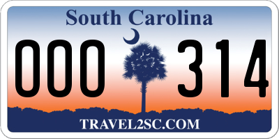 SC license plate OOO314