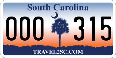 SC license plate OOO315