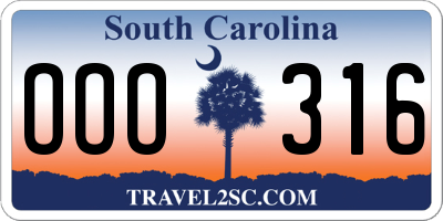 SC license plate OOO316