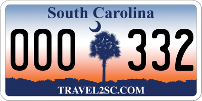 SC license plate OOO332