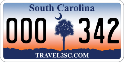 SC license plate OOO342