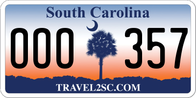 SC license plate OOO357