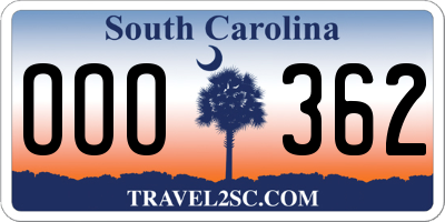 SC license plate OOO362