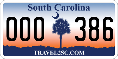 SC license plate OOO386