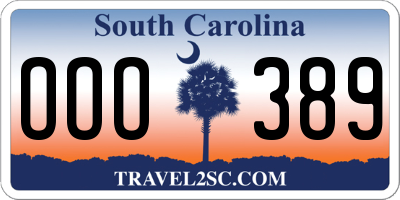 SC license plate OOO389