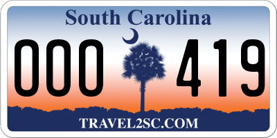SC license plate OOO419