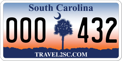 SC license plate OOO432