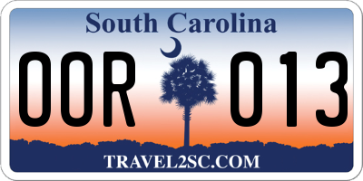 SC license plate OOR013