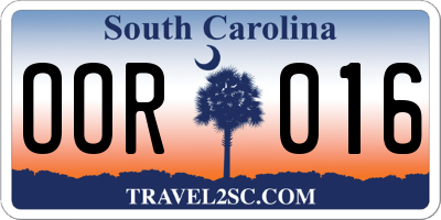 SC license plate OOR016