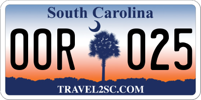 SC license plate OOR025