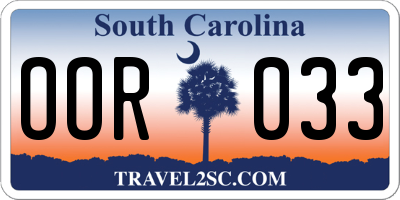 SC license plate OOR033