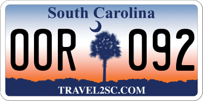 SC license plate OOR092