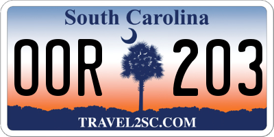 SC license plate OOR203