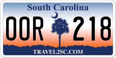 SC license plate OOR218