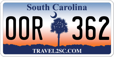 SC license plate OOR362