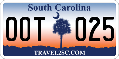 SC license plate OOT025