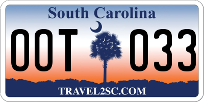 SC license plate OOT033