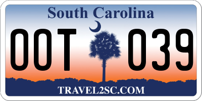 SC license plate OOT039