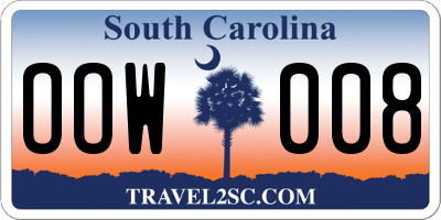 SC license plate OOW008