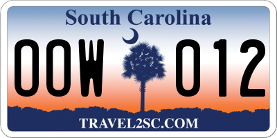 SC license plate OOW012