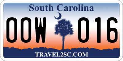 SC license plate OOW016