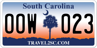 SC license plate OOW023