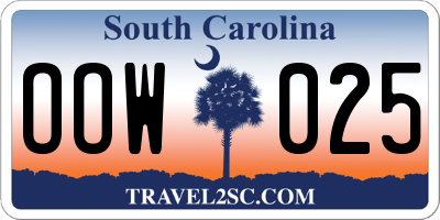 SC license plate OOW025