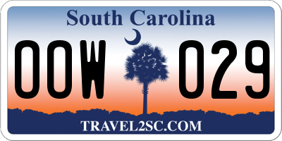 SC license plate OOW029